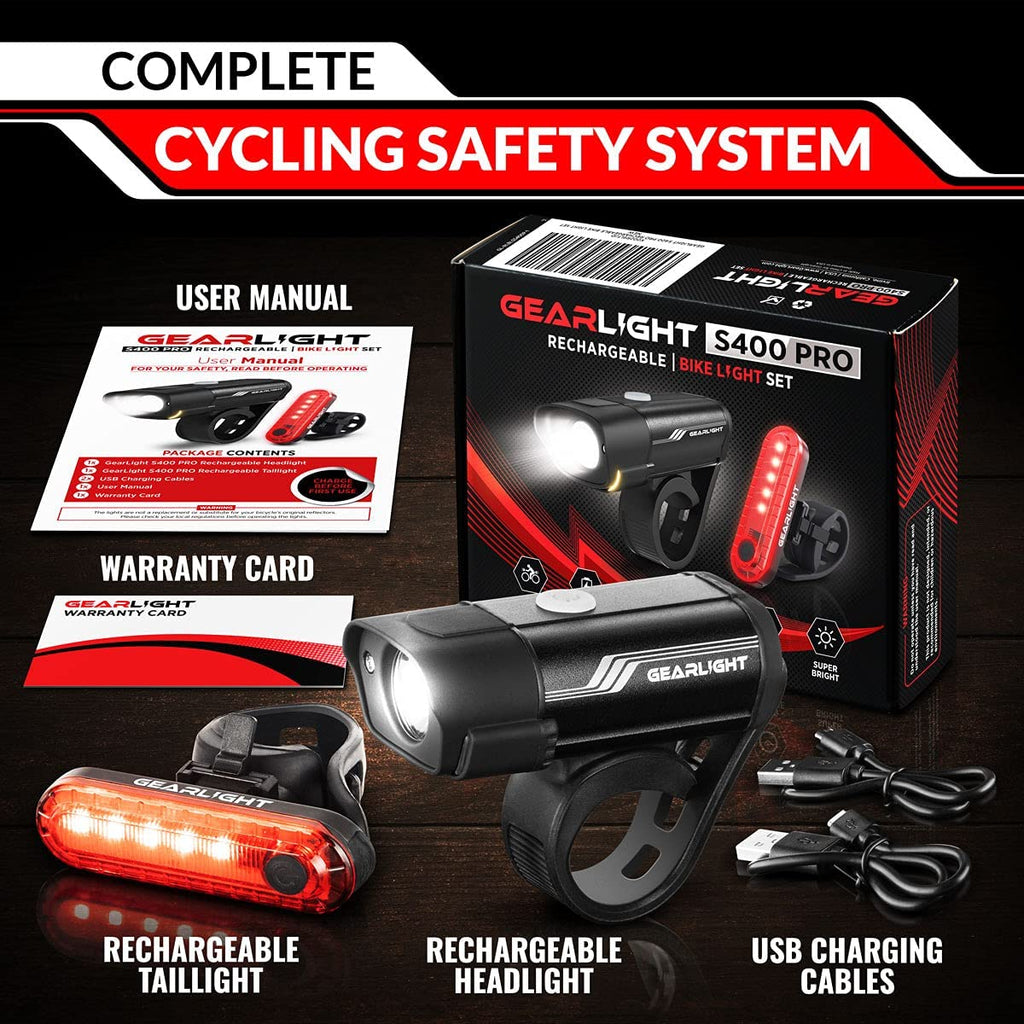 Bike Lights for Night Riding, USB Rechargeable Front and Back Lights, LED Bicycle Headlight and Tail Light Set, Water Resistant Bike Lights Rechargeable for Mountain Bikes, Kids Bike Light, MTB Light