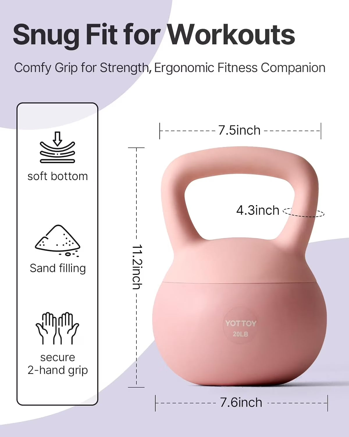 15 Lb Soft Kettlebell — Pink, Anti-Slip Grip,Weight for Home Workouts,Safety Guaranteed
