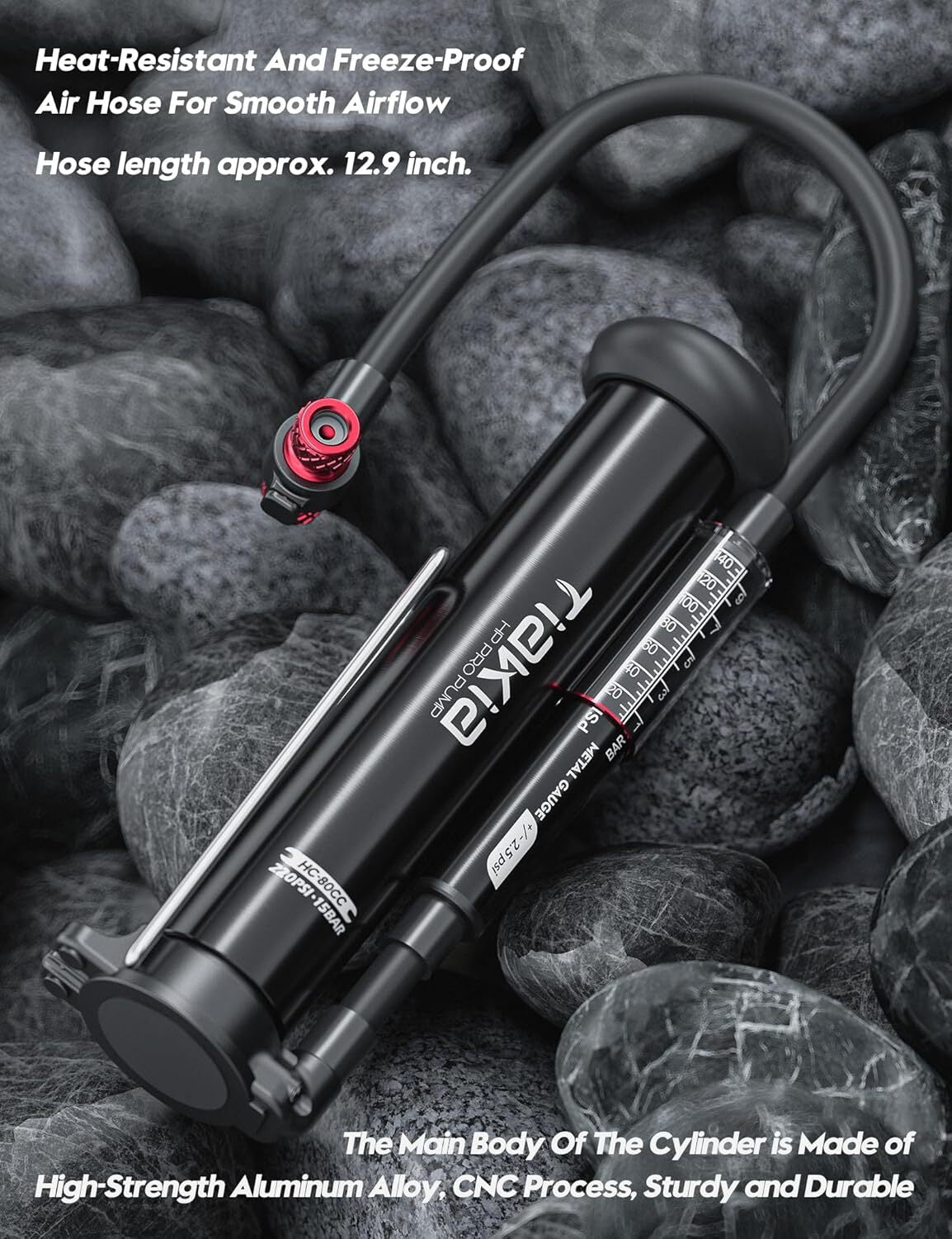 Bike Pump with Gauge, High Pressure Bicycle Pump High Volume Portable Hand Air.