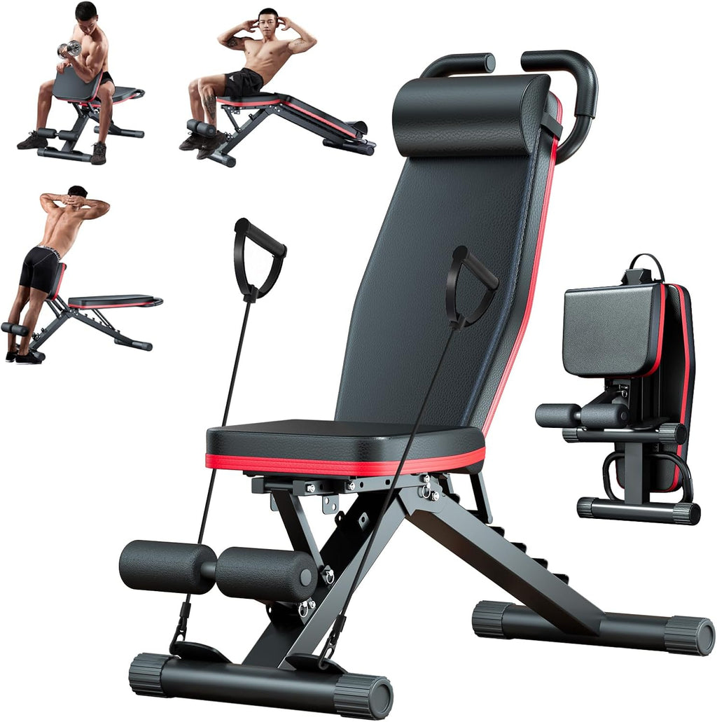 Adjustable Weight Bench, Workout Benches with Leg Extension, Foldable Incline Decline Bench Press,Full Body Strength Training Equipment for Home Gym