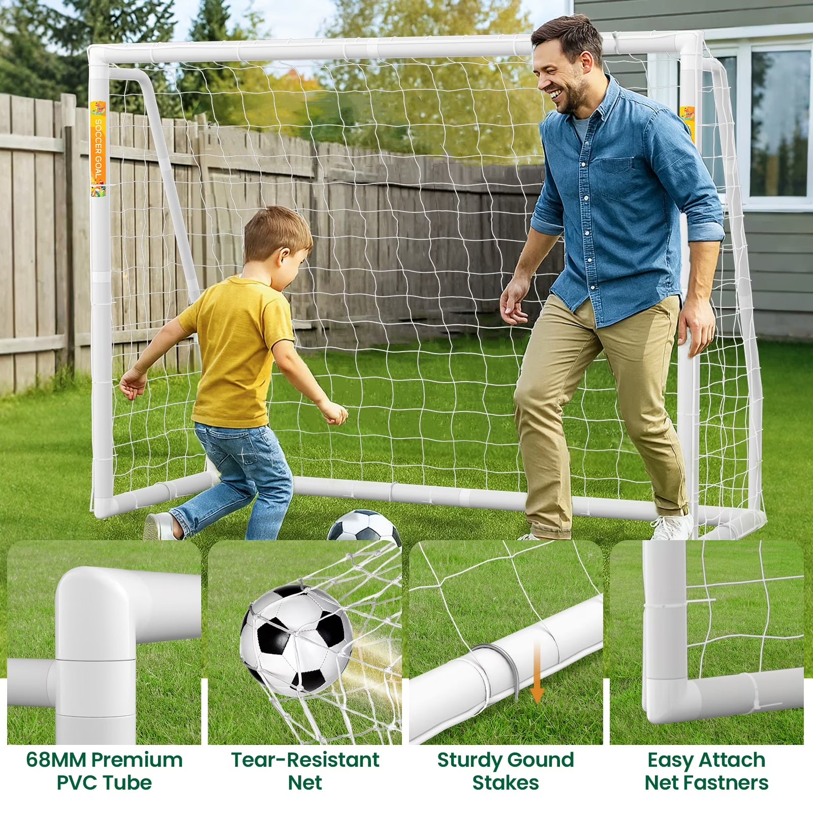 PVC Soccer Goals for Backyard,8"X6" White Foldable Competition Practice Training Goals,Portable Soccer Training Equipment,Moveable Weatherproof Outdoor Patio for Adults Youth