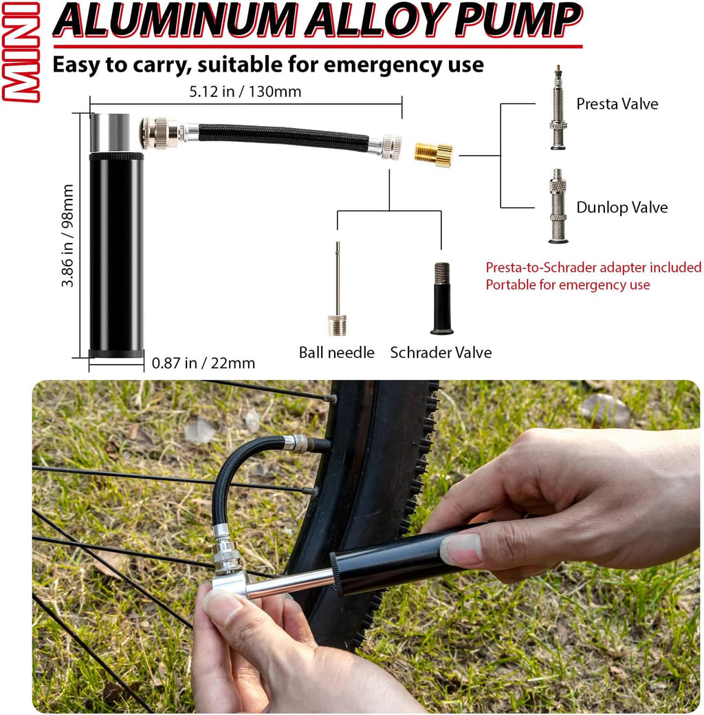 Bike Repair Tool Kit with Mini Pump & 10 Magnetic Bits - Alloy Multitool for Bicycle, MTB, Road Cycling - Portable Multifunction Tool Set Include Tire Inflator for Presta/Schrader Valves