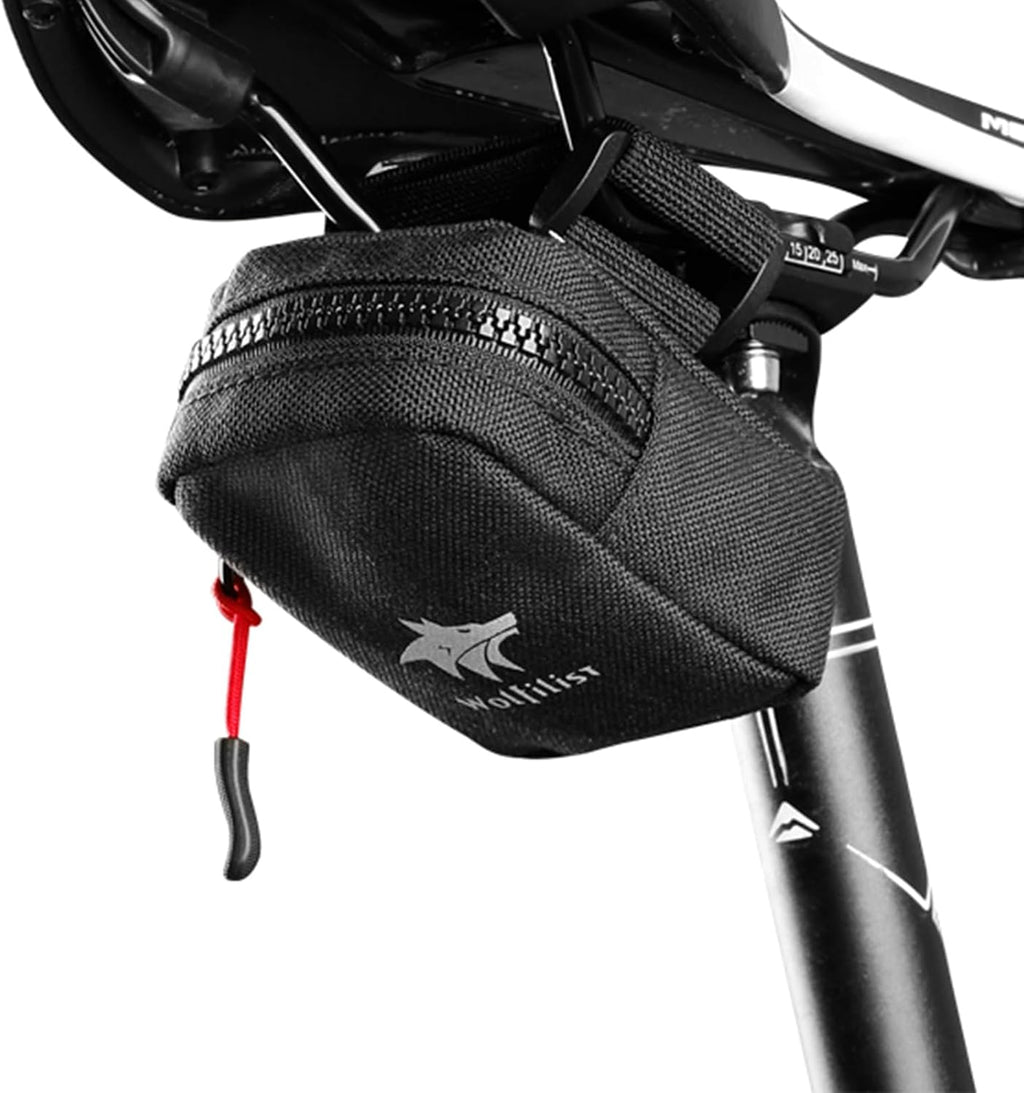 Compact Cycling Saddle Bag - Fits under Bike Seat for Easy Storage - Road Bike & Bicycle Seat Bag - Tiny Durable & Water-Resistant (Large)