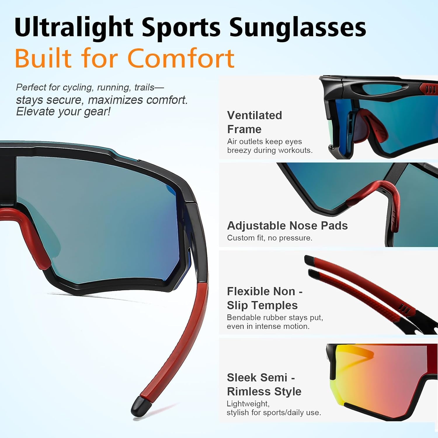 Polarized Cycling Sunglasses for Men Women UV Protection with Myopia Clip Baseball Biking Running MTB Sun Glasses