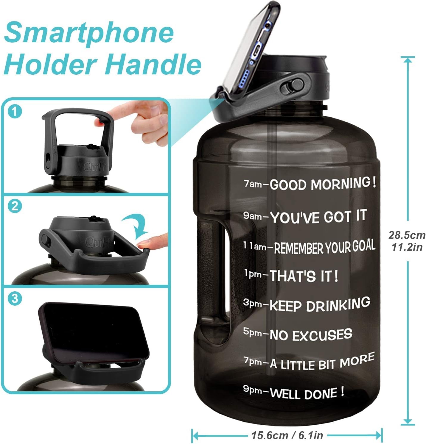 1 Gallon Water Bottle - with Straw & Motivational Time Marker Leak-Proof BPA Free Reusable Gym Sports Outdoor Large(128Oz/73Oz) Capacity Water Jug
