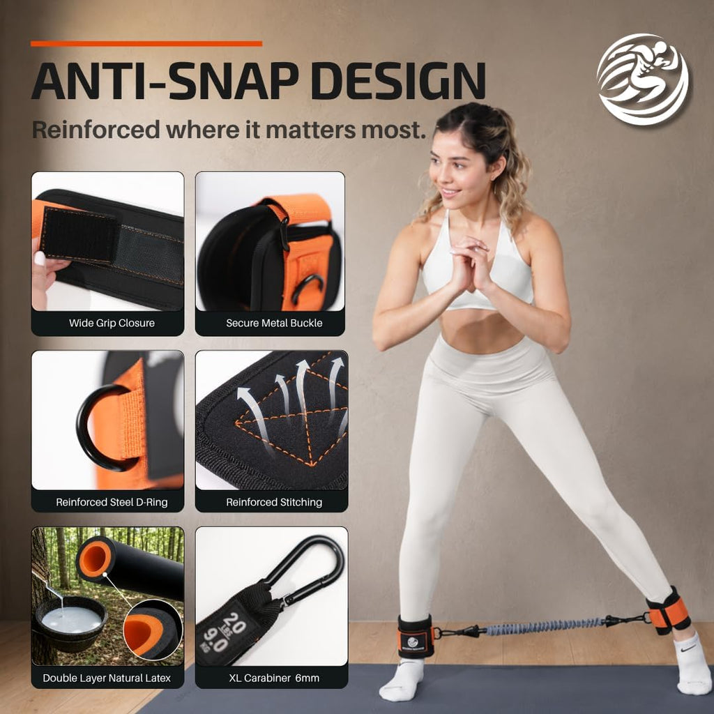 Ankle Resistance Bands with Cuffs & Bonus Fabric Resistance Bands for Working Out – Home Workout Set for Legs, Glutes, Yoga, Pilates, Strength Training Women & Men – Includes Bag & Guide