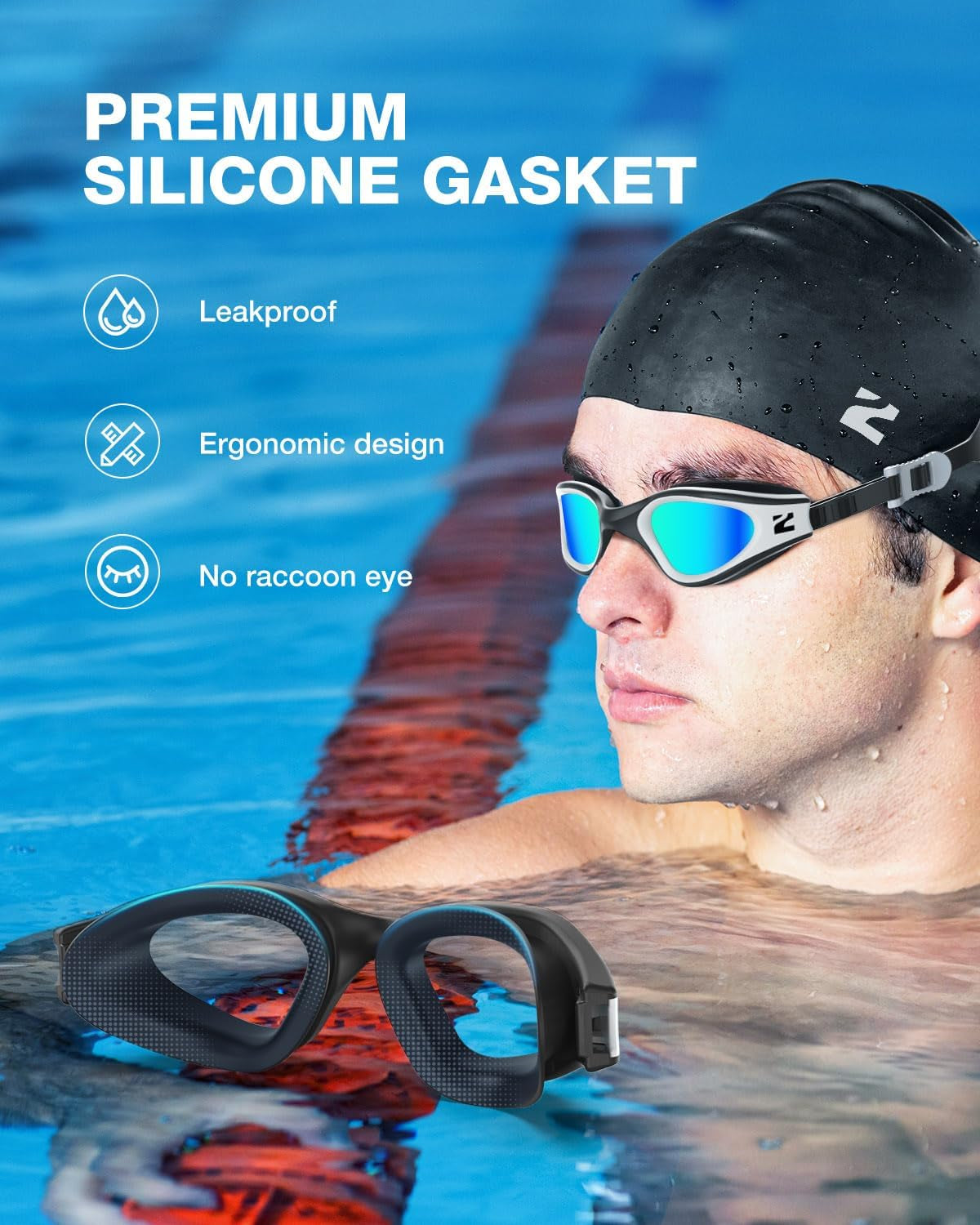 Swim Goggles Adult, G1 Air Unisex No Leak Anti-Fog with Swim Cap | UV400 Protection, Wide Panoramic View, Soft Silicone Gasket