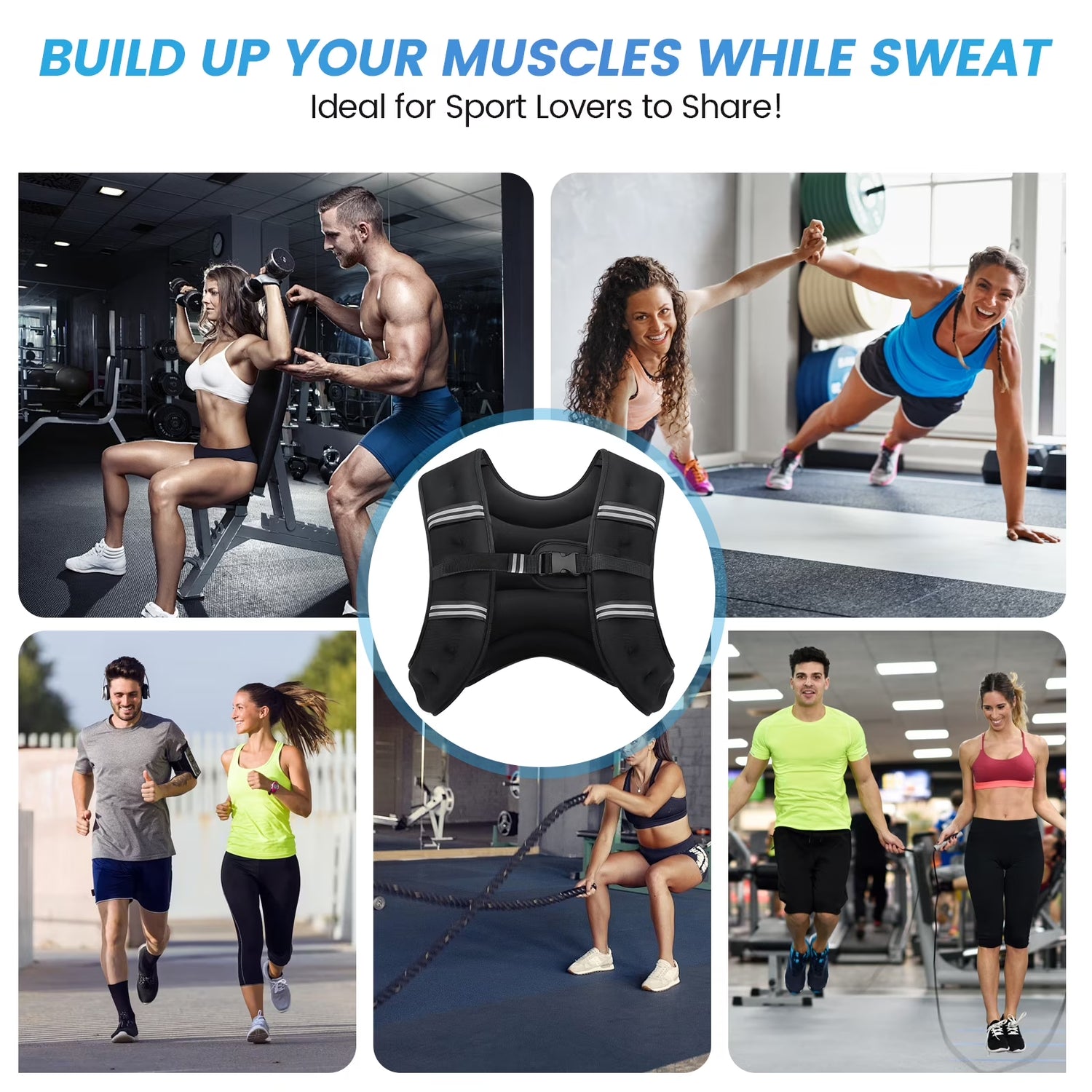 Weighted Vest 8 Lb Weight Vest for Woman Men Sport Weighted Vest with Reflective Stripe Adjustable Buckle Straps Back Black Mesh Pocket for Strength Training Running