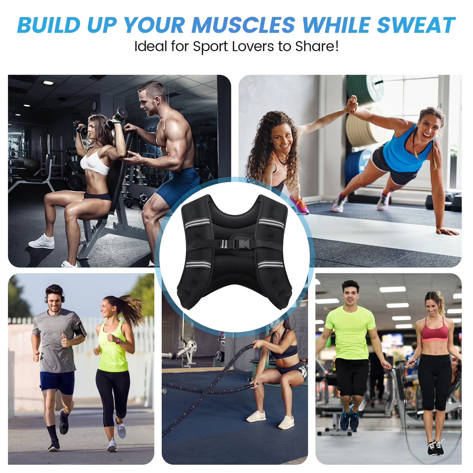 Weighted Vest 8 Lb Weight Vest for Woman Men Sport Weighted Vest with Reflective Stripe Adjustable Buckle Straps Back Black Mesh Pocket for Strength Training Running