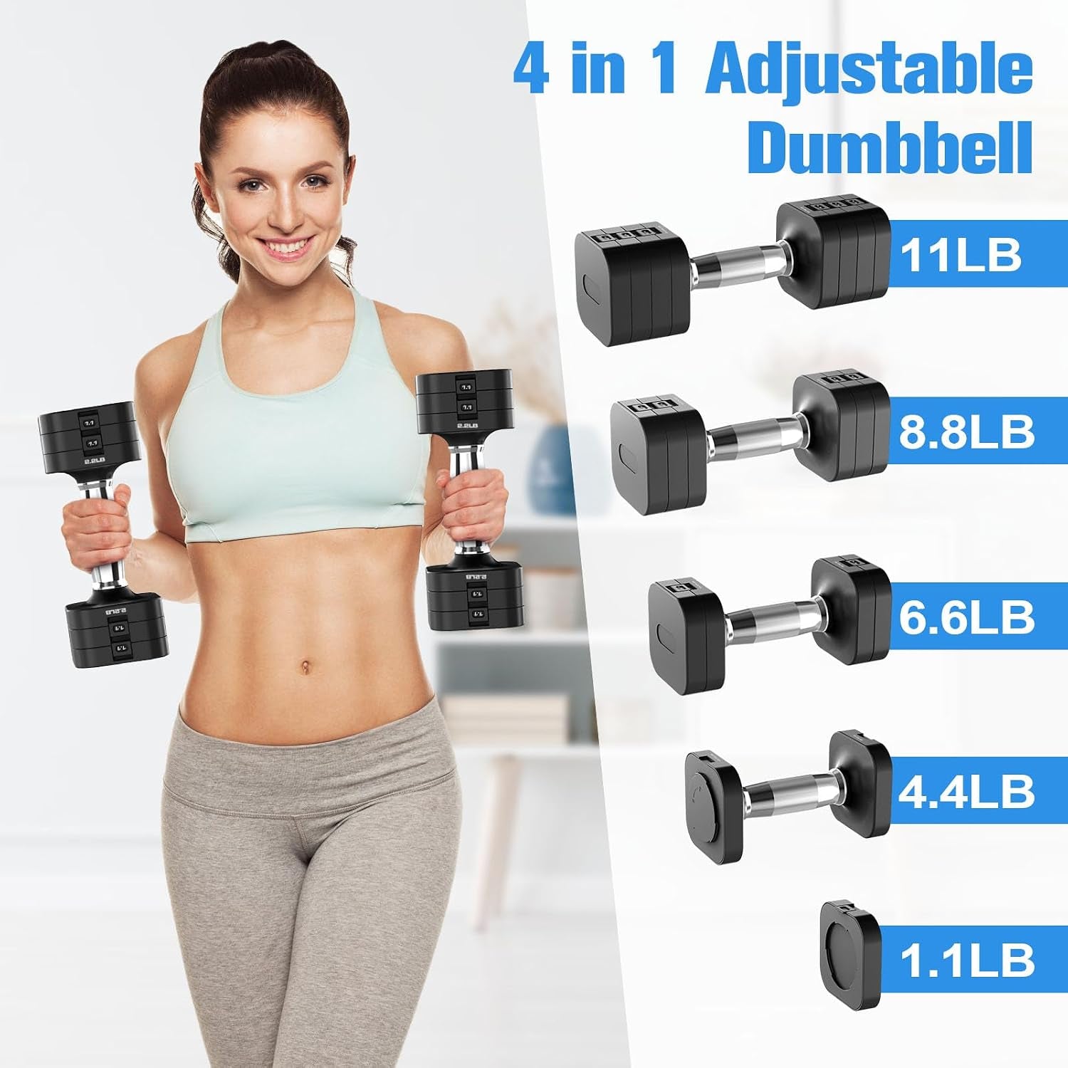Adjustable Dumbbell Set,Adjustable Weight Dumbbells for Women/Men | 17.6LB/22LB/26.4LB/30.8LB for Choices, with Multiple Levels, Hand Weights Sets for Home Gym Full Body Workout