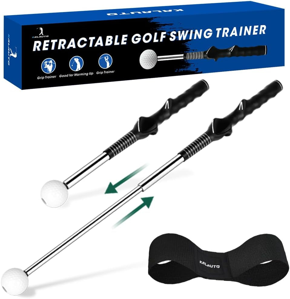 Retractable Golf Swing Trainer with Golf Grip Trainer & Arm Band | Telescopic Club Retractable Golf Swing Training Aid /Tempo Stick Golf/Warm Up/Indoor Golf Practice | Golf Grip Trainer