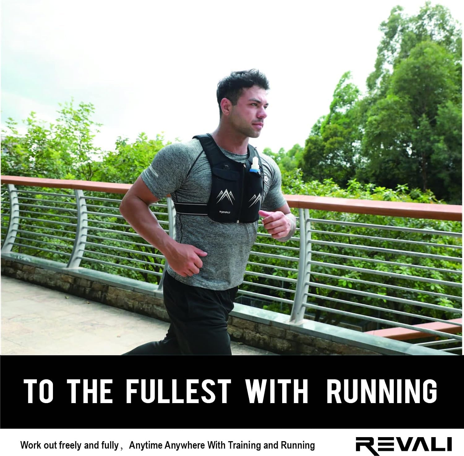 Running Vest, USA Original Patent, Zip Reflective Running Vests with 500Ml Hydration Bottle, Adjustable Waistband & Breathable Material, Chest Pack Gear Phone Holder for Men & Women