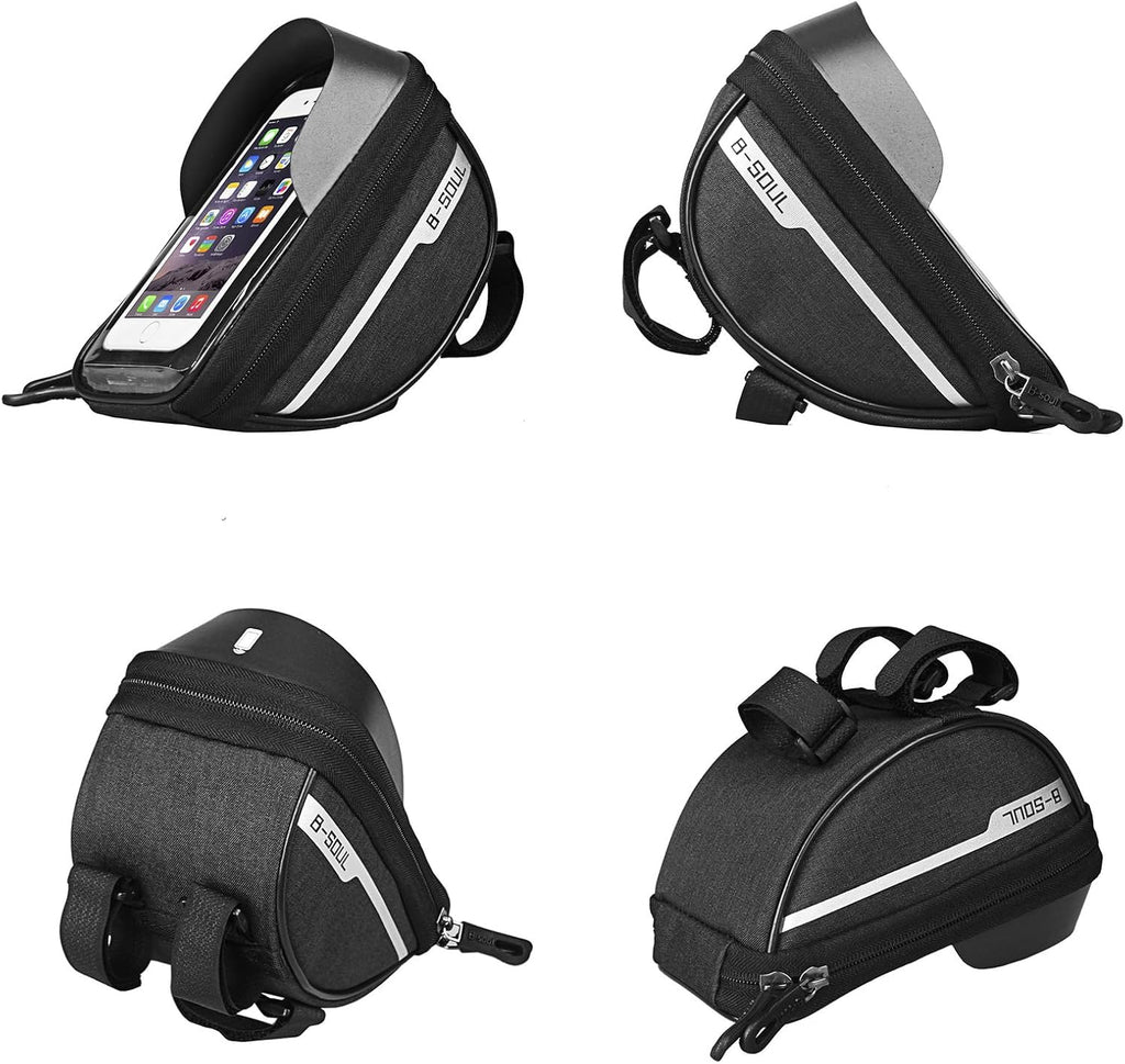 Bike Phone Front Frame Bag, Bicycle Phone Holder, Bike Handlebar Bag | Waterproof, Tube Case, Bicycle Accessories Compatible Cellphone under 7.2”, Cycling Pouch with 6Pcs Glue-Free Tire Patches
