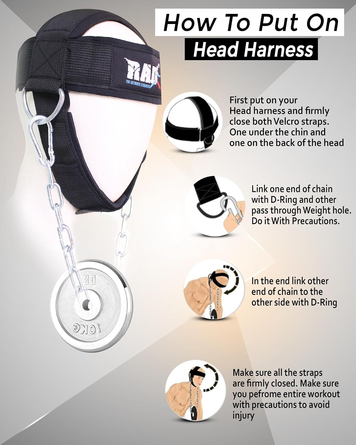 Neck Trainer Adjustable Steel Chain Strength Weight Lifting Harness for Training Head Strenghtener Exerciser Neck Workout Strap Black Belt for Exercise