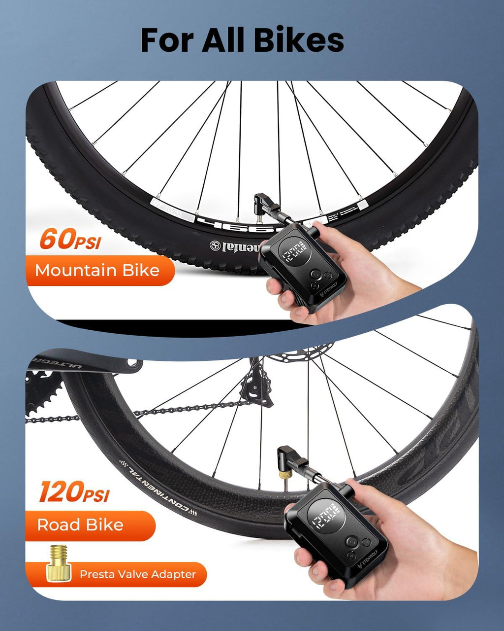 S0 Mini Bike Pump, 20S Fast Inflate Bicycle Pump with Gauge | 150PSI Portable Electric Bike Air Pump with Presta and Schrader Valve for Mountain Bike, Road Bike, Motorcycle, Sport Balls