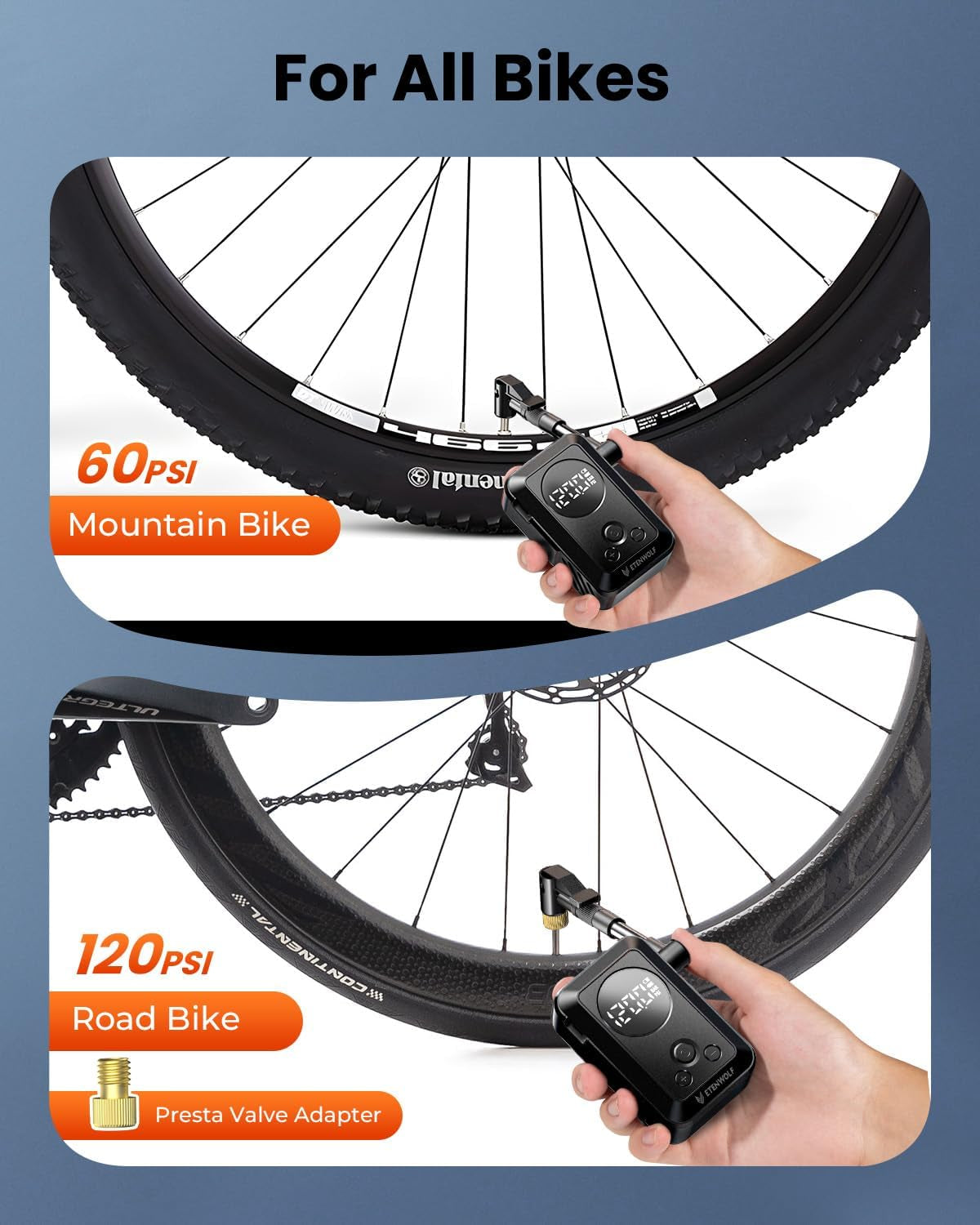 S0 Mini Bike Pump, 20S Fast Inflate Bicycle Pump with Gauge | 150PSI Portable Electric Bike Air Pump with Presta and Schrader Valve for Mountain Bike, Road Bike, Motorcycle, Sport Balls