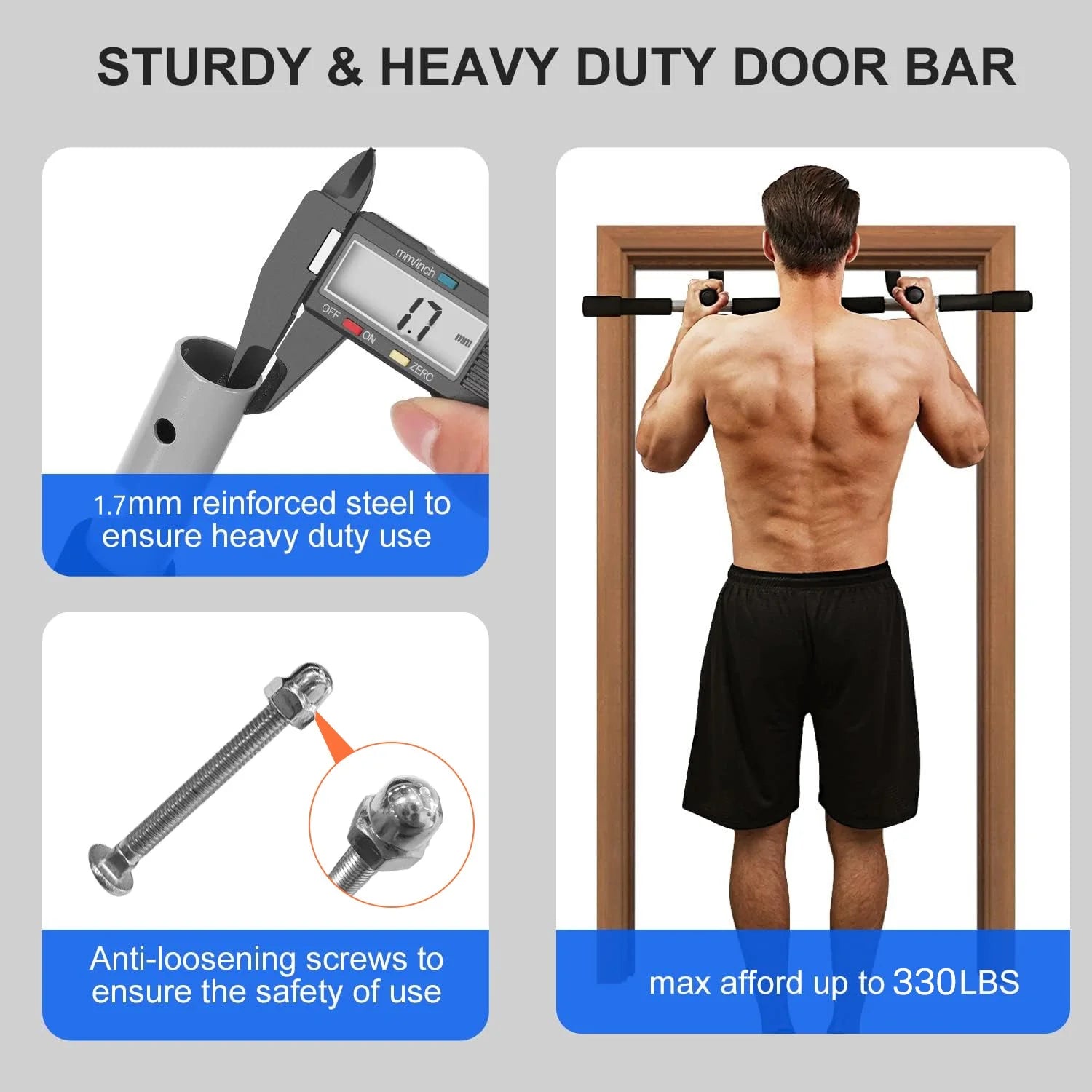 Pull up Bar for Doorway, Thickened Steel Upper Body Workout Bar, Adjustable Width Locking, Max Limit 330 Lbs, Multi-Grip Strength Chin-Up Bar for Strength Training, Home &amp; Gym, Black