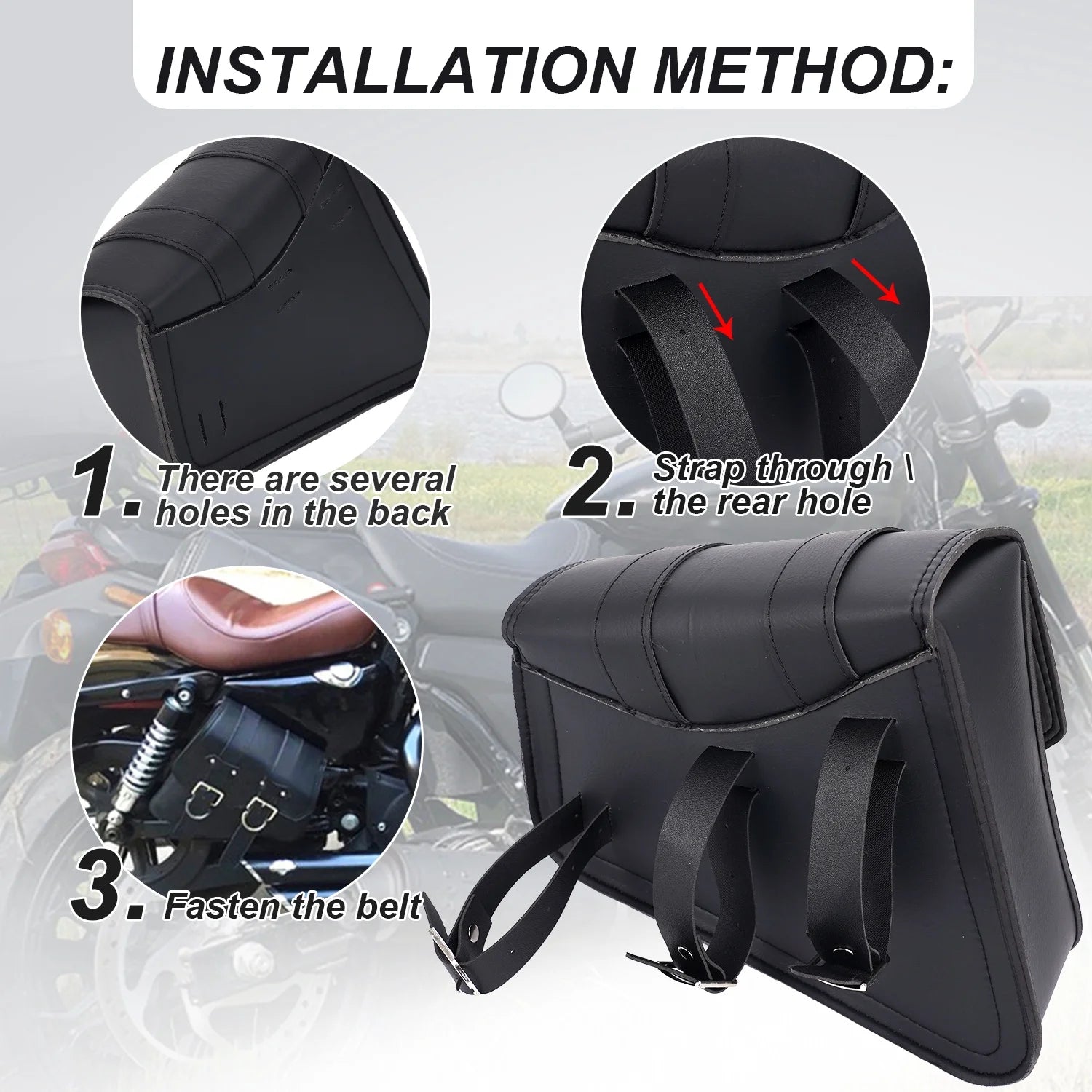 Leather Motorcycle Saddlebags Large Quick-Easy Universal Fit Throw over Saddle Bags Cruiser Biker Side Bags, Black, 1 Pair