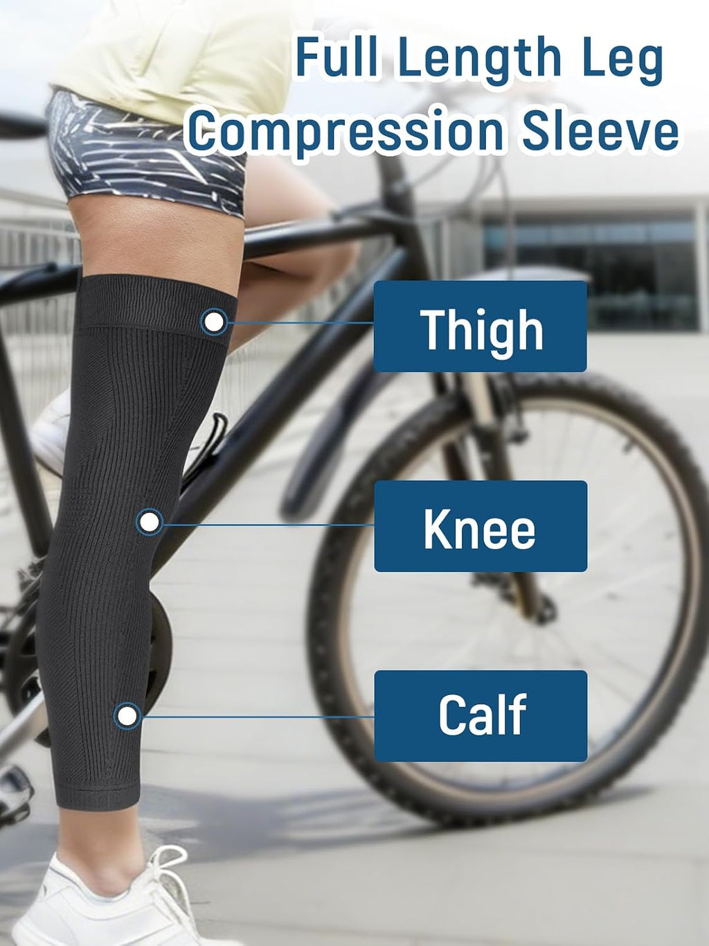 Leg Compression Sleeve, Stays in Place, Snug Fit, Pack of 1, Large | Soft Breathable Material, Upgraded Silicone Band, Mid-Thigh Knee Calf Support, Reduce Leg Soreness, Daily Wear, Workout