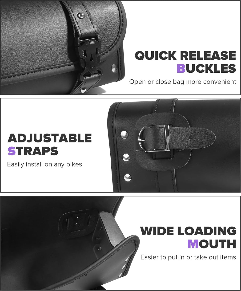 Motorcycle Handlebar Bag,Car Accessories PU Leather Motorcycle Tool Bag,Autobikes Side Bags with Straps,Powersports Saddle Bags Sissy Bar Storage Tool Saddlebags,Suitable for Most Autobikes