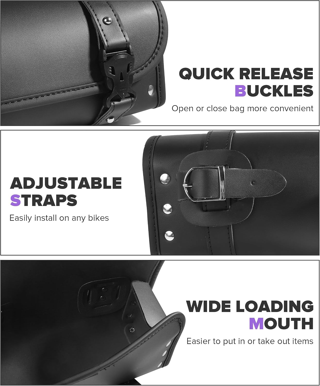 Motorcycle Handlebar Bag,Car Accessories PU Leather Motorcycle Tool Bag,Autobikes Side Bags with Straps,Powersports Saddle Bags Sissy Bar Storage Tool Saddlebags,Suitable for Most Autobikes