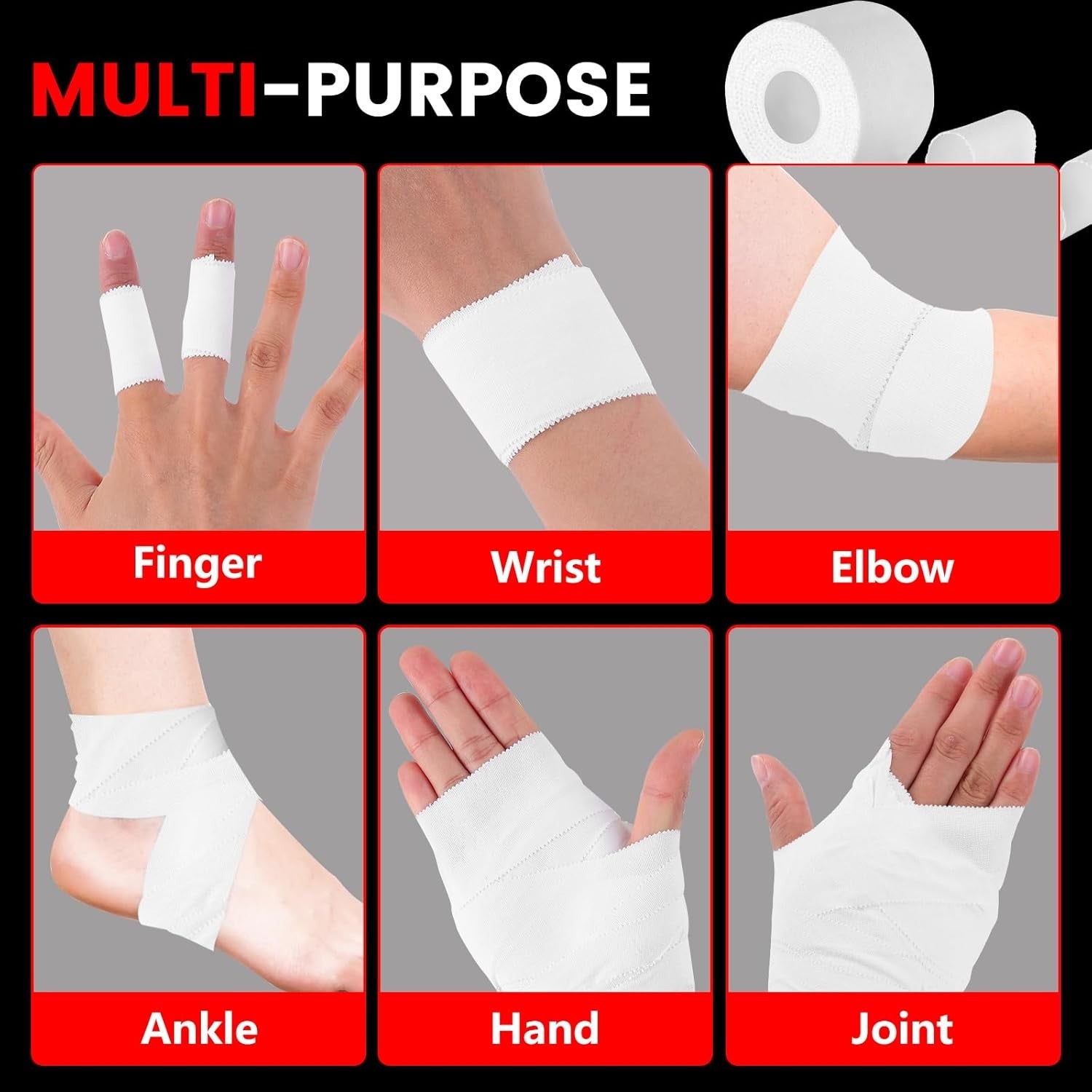 8 Pack White Athletic Sports Tape, Easy Tear Wrist Tape for Boxing &amp; Gymnastics