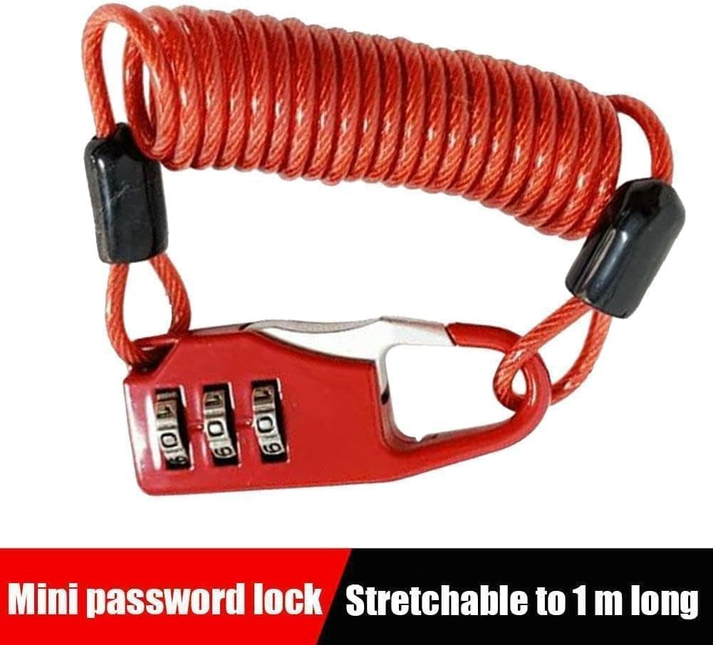 Red Helmet Lock Portable Steel Cable Lock 3 Digit Password Combination Bike Helmet Cable Accessories Mountain Bike
