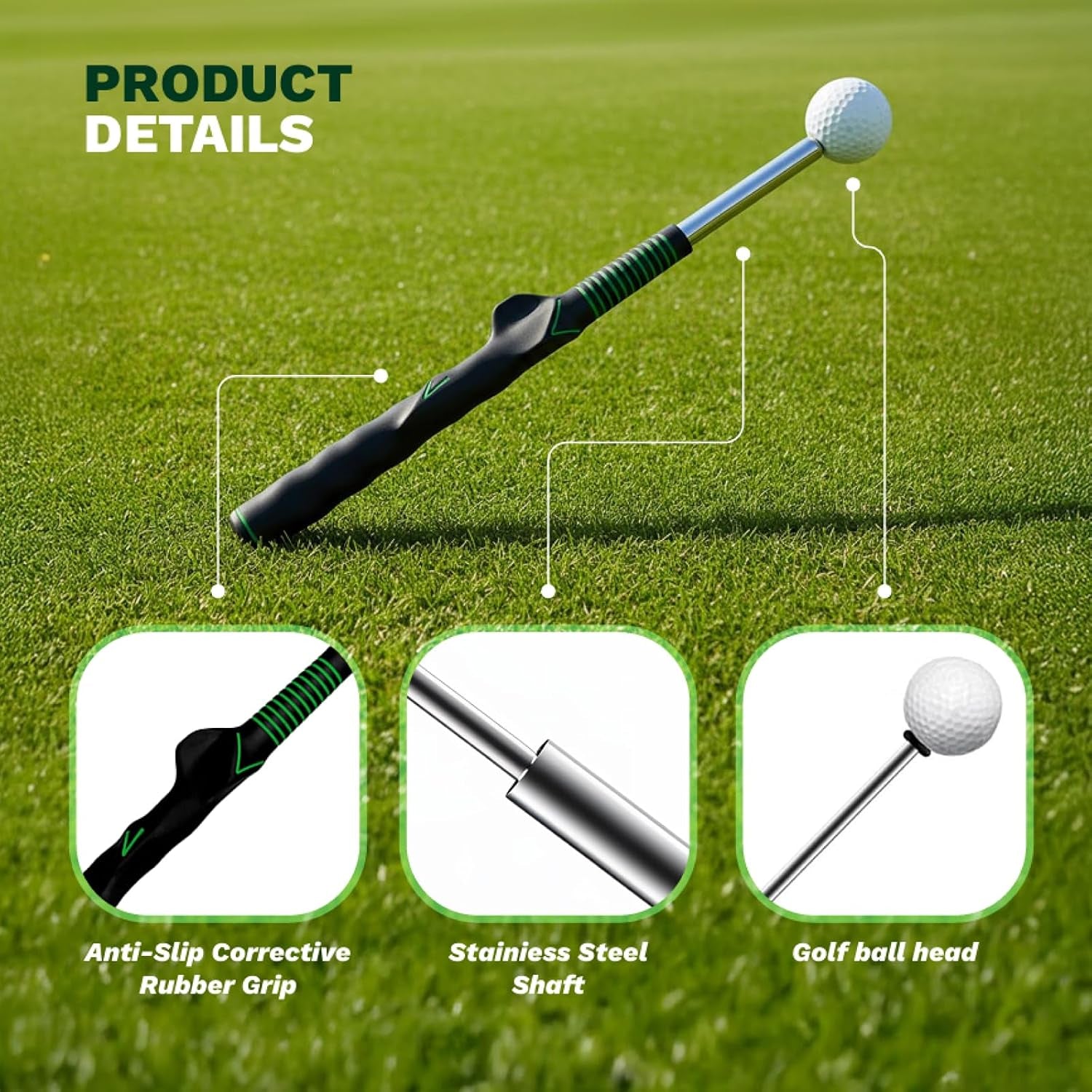 Retractable Golf Swing Trainer Aid with Grip Arm Band for Right -Handed Golfers, Grip Tempo Trainer, Click Feedback, Arm Correction Training Aid for Indoor Outdoor, Golf Practice Stick for Men