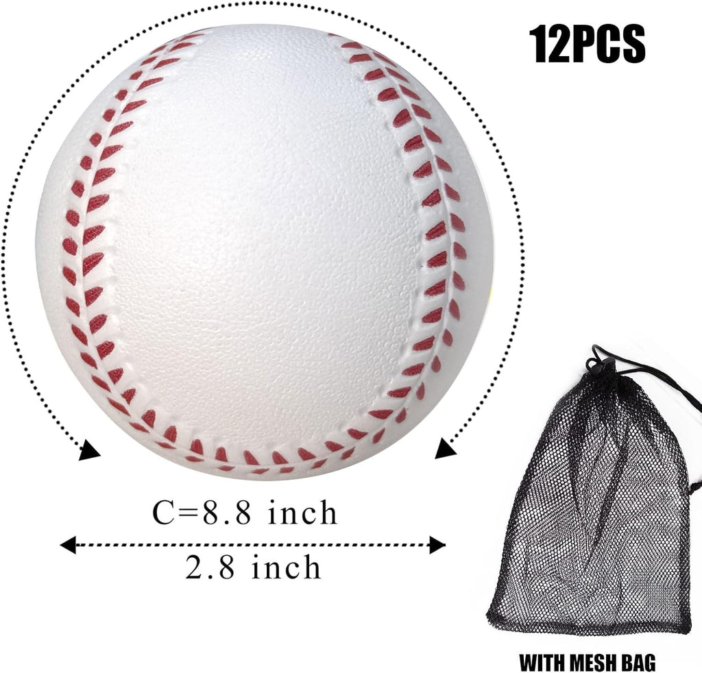 12 Pack Foam Baseballs, Soft Training Balls with Mesh Bag for Practice | 2.8" Soft Sporting Batting Ball,Lightweight & Durable,Safe for Indoor/Outdoor Hitting & Fielding Practice,For Training Drills