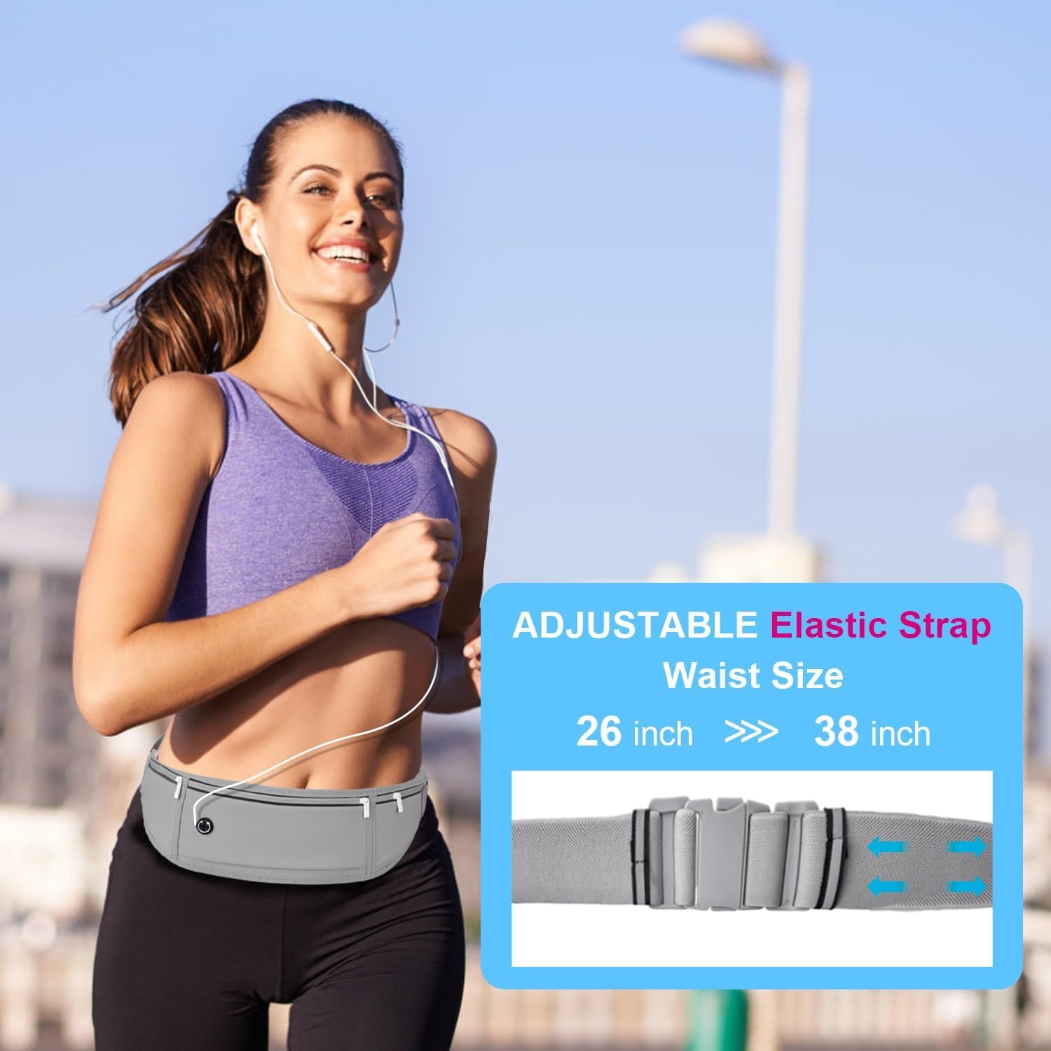 Slim Running Belt for Women Men,Runners Fanny Pack Phone Holder,Money Belt,Running Gear Accessories,With 3 Pockets(Black)