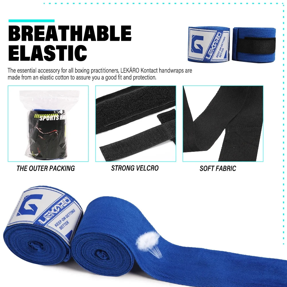 LEKÄRO Elastic Cotton Boxing Hand Wraps for Muay Thai MMA Training for Men &amp; Women