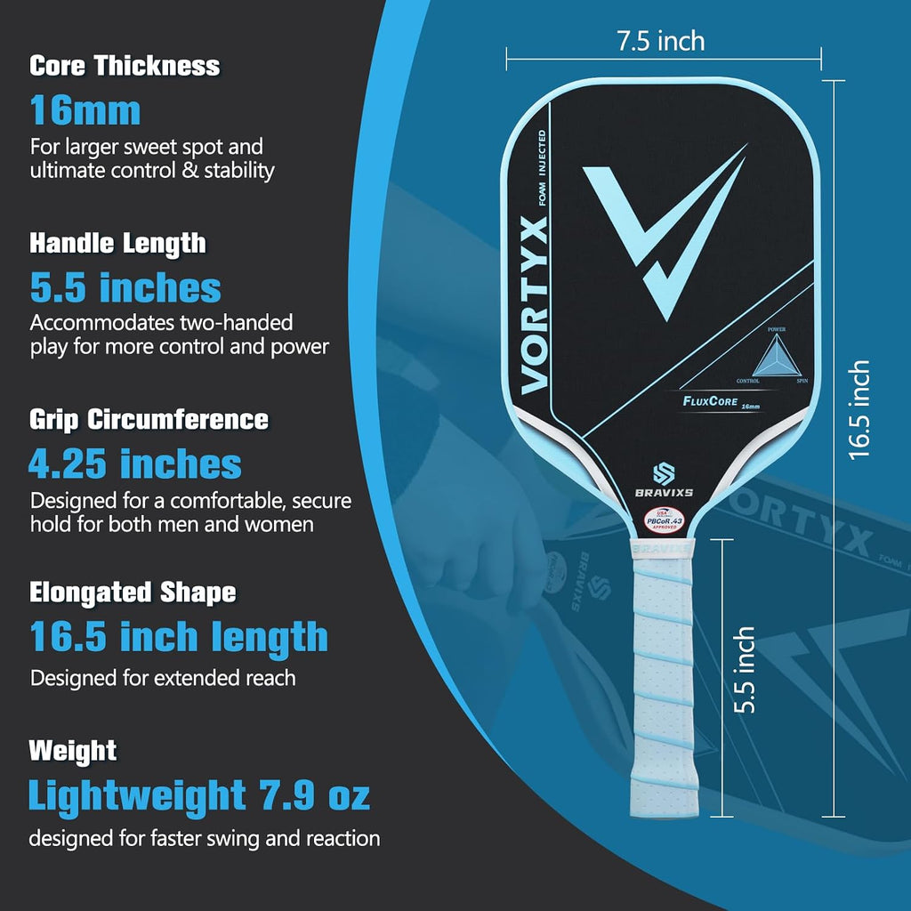 Vortyx Pickleball Paddle, Next-Gen Thermoformed Unibody, Raw Toray T700 Carbon Fiber Friction Surface, 16Mm Fluxcore (4Th Gen Core), USA Pickleball Approved (USAPA), Professional Performance