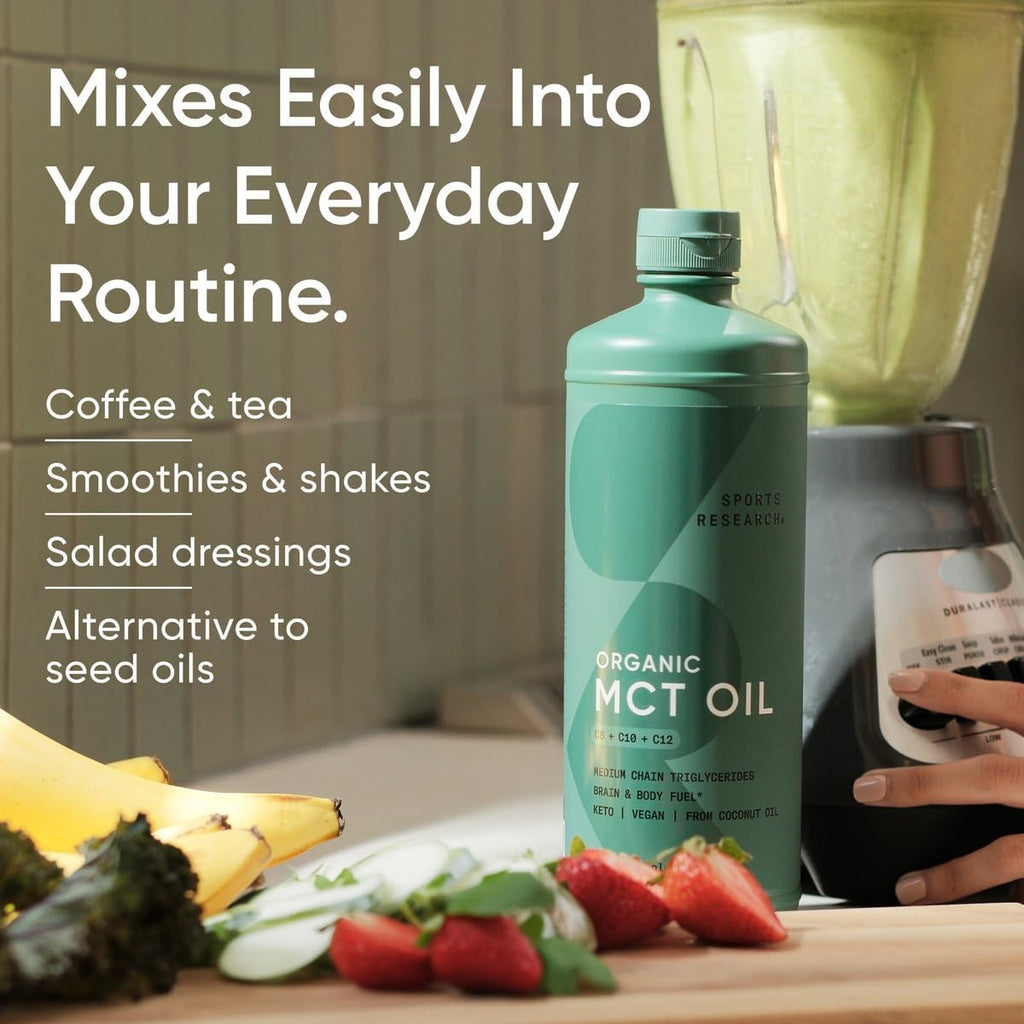 Sports Research® Organic Coconut MCT Oil 32Oz, Unflavored | Brain & Body Fuel | Great in Keto Coffee & Protein Shakes | Vegan, Keto, Non-Gmo - 63 Servings