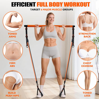 Pilates Bar Kit with Resistance Bands, Pilates Equipment, Multifunctional Pilates Bar for Women &amp; Men, Pilates Kit for Hip, Back, Arm, Full-Body Workouts, Home Gym Strength Training Equipment