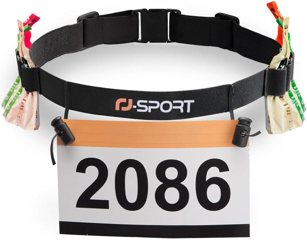 Race Number Belt with 6 Energy Gel Loops for Triathlon & Marathon | Triathlon Race Belt Bib Holder for Running and Cycling