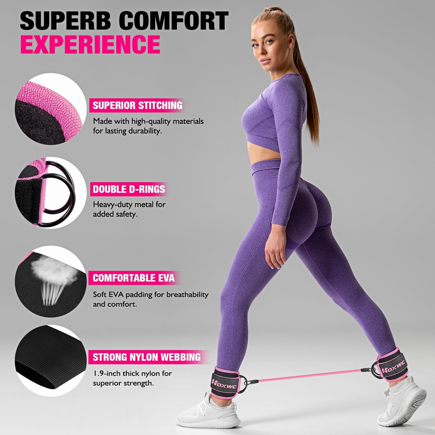 Ankle Resistance Bands with Cuffs, Ankle Bands for Working Out, Ankle Resistance