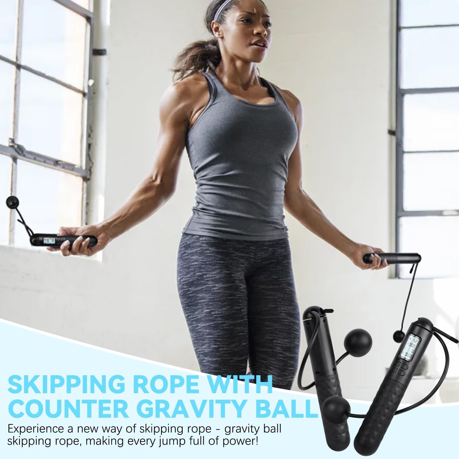 Skipping Rope with Counter, Cordless Jump Rope, Adjustable Digital Counting Jump Ropes, Gravity Ball Skipping, Weighted Jump Rope with Counter for Lose Weight, Burn Calories