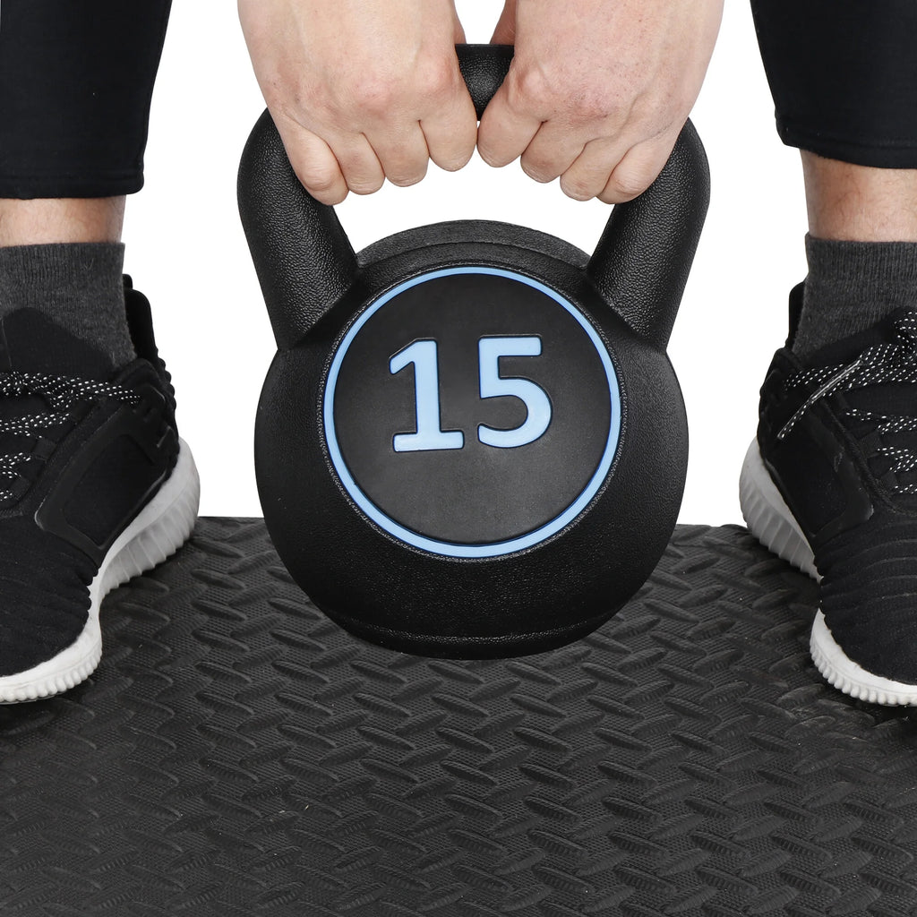 3 Piece Kettlebell Set - 5Lb 10Lb 15Lb Workout Fitness Weight Set W/ Storage Rack
