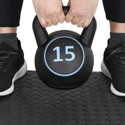 3 Piece Kettlebell Set - 5Lb 10Lb 15Lb Workout Fitness Weight Set W/ Storage Rack
