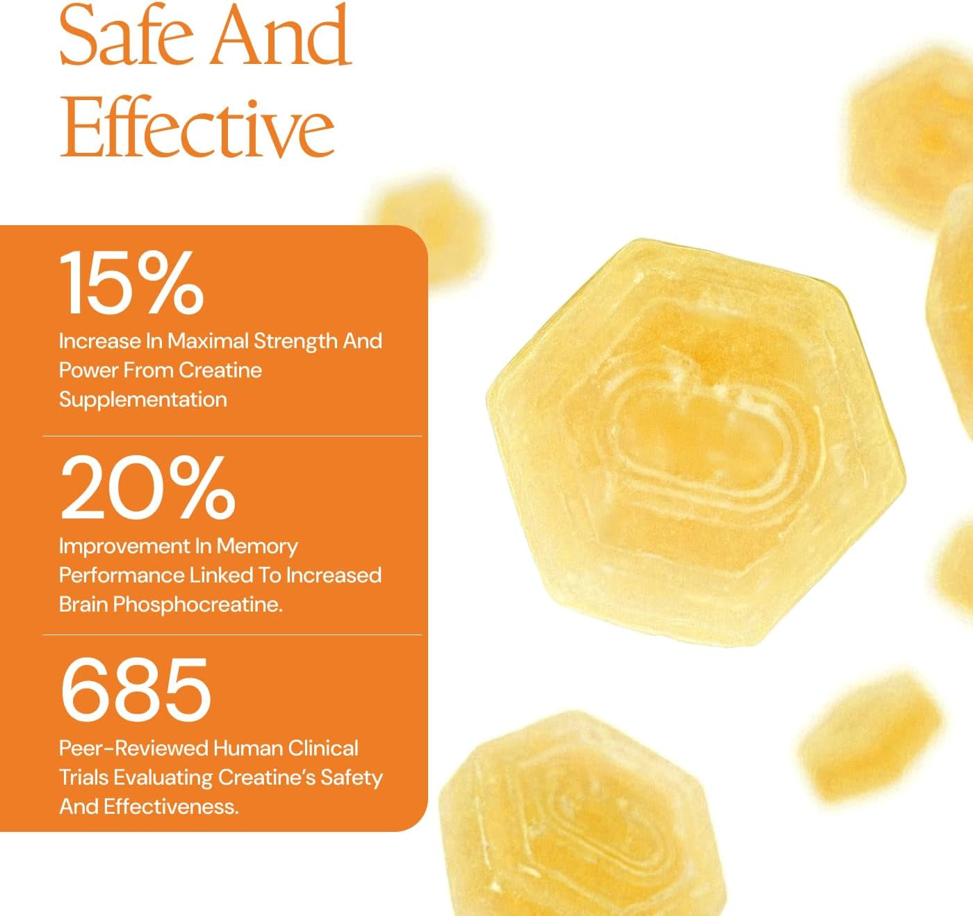 Creatine Monohydrate Gummies for Men & Women, Boost Focus, Strength, and Endurance, Anti-Melting Formula, Vegan, Gluten-Free, Non-Gmo, 1.5G of Creatine per Gummy (Orange)