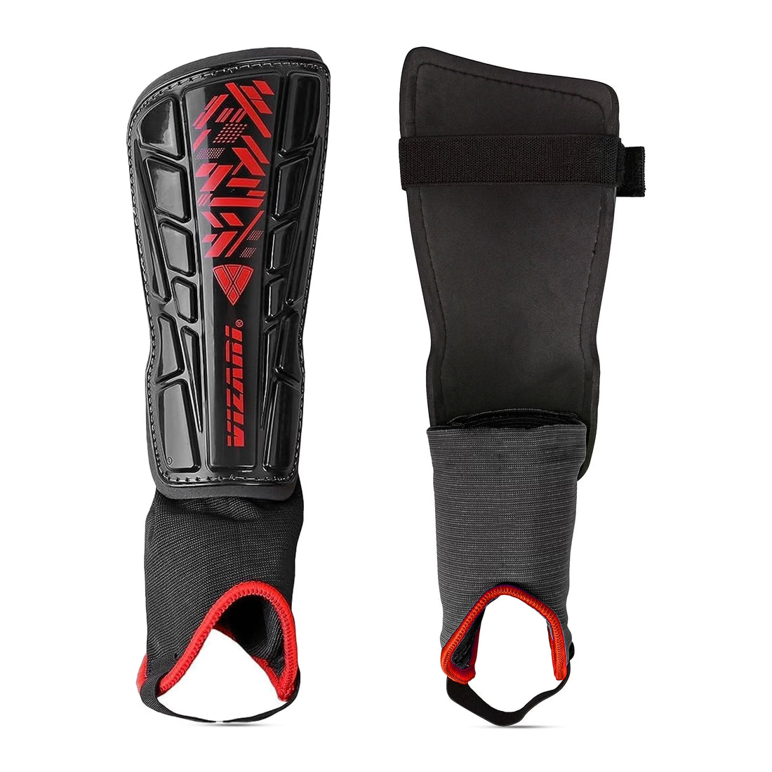 Malaga Shin Guards with Ankle Protection for Kids, Youth, and Adults | Lightweight Soccer Pads for Boys and Girls Ages 3+ - BLACK/RED, M