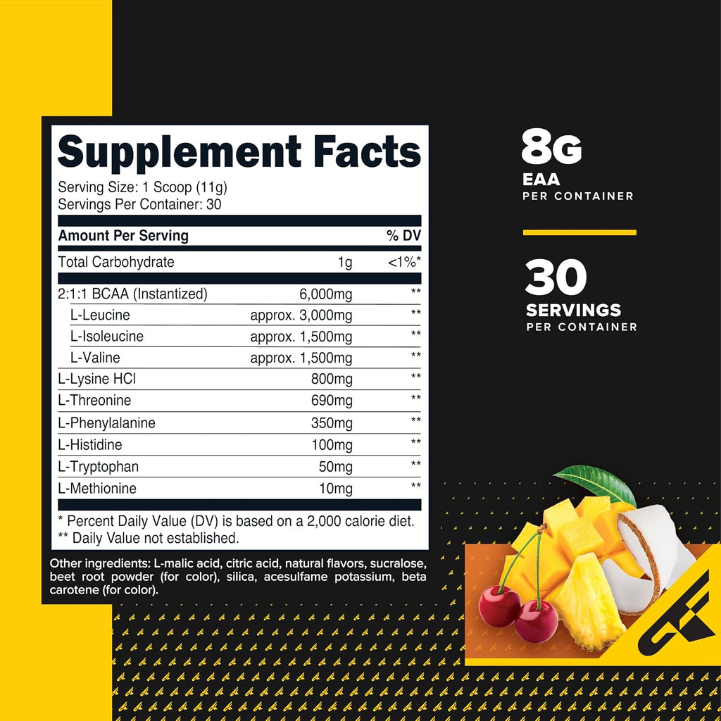 EAA Powder (Tropical Punch) 30 Servings, Gluten Free | Essential Amino Acids for Pre/Intra Workout and Recovery, Gmo-Free