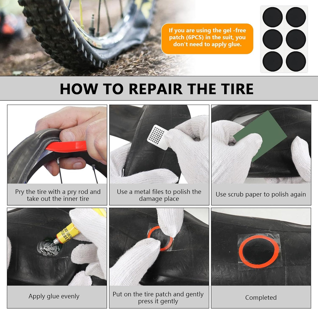 80Pcs Bike Tire Repair Kit, Self-Adhesive Bike Tire Patch Kit | Bike Tool Kit with Portable Storage Box and Valve Converter, Bike Repair Kit for Mountain Bikes, Commuter Bikes, Motorcycles