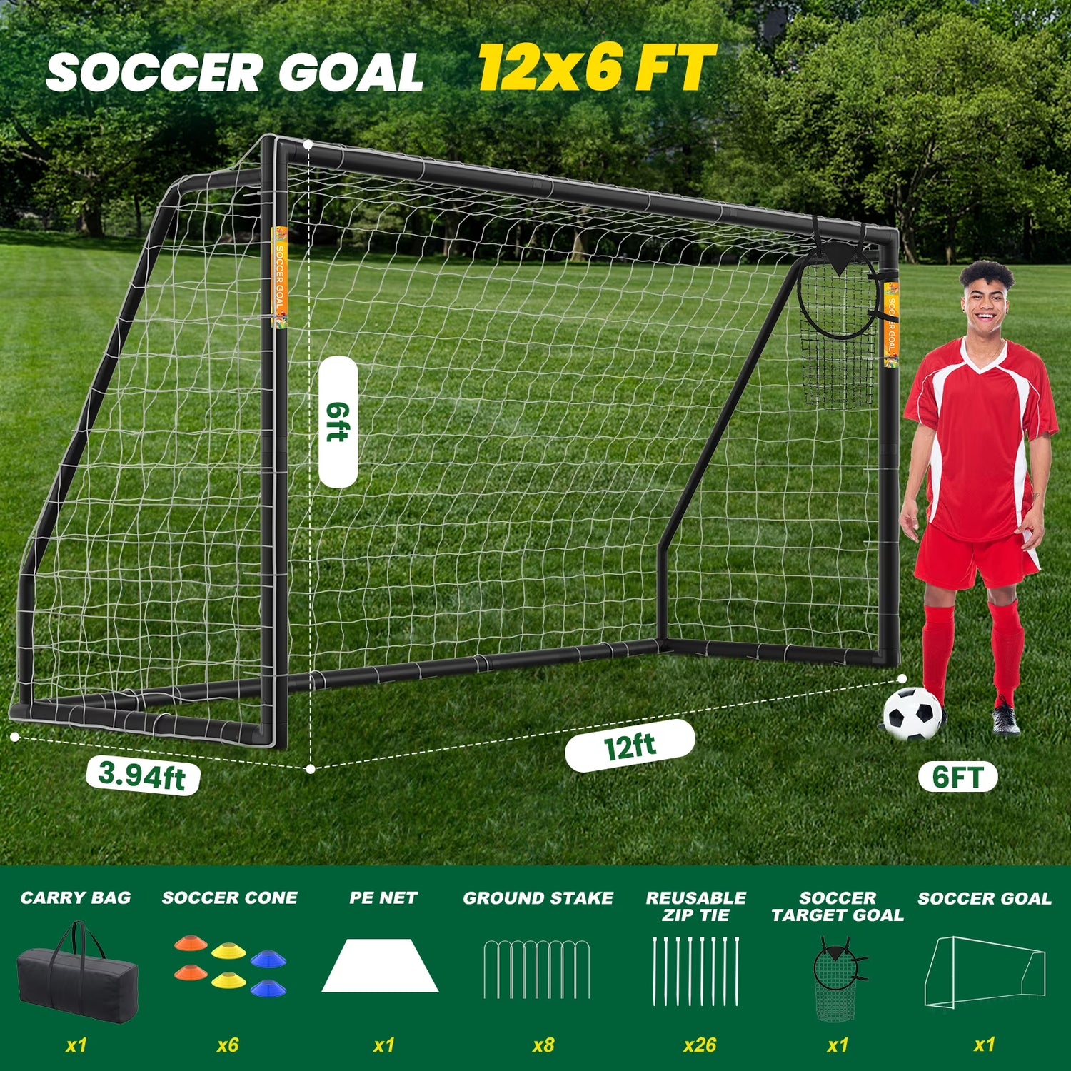 PVC Soccer Goals for Backyard,12"X6" Black Foldable Competition Practice Training Goals,Portable Soccer Training Equipment,Moveable Weatherproof Outdoor Patio for Adults Youth