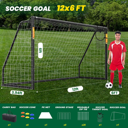 PVC Soccer Goals for Backyard,12"X6" Black Foldable Competition Practice Training Goals,Portable Soccer Training Equipment,Moveable Weatherproof Outdoor Patio for Adults Youth
