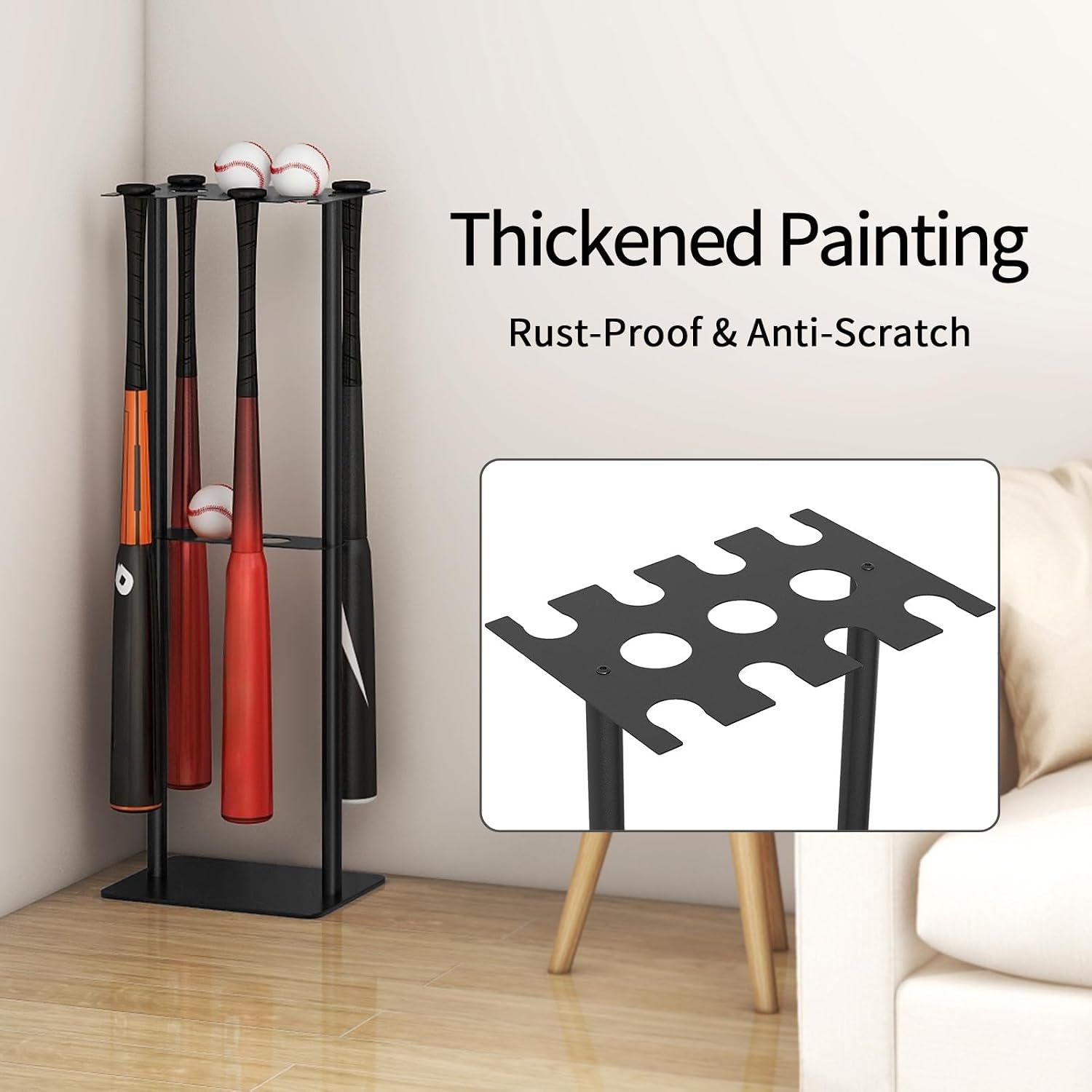 Baseball Bat Holder Stand, 8 Bats 5 Balls Softball Bat Display, Black | Free Standing, Baseball Storage Display, Living Room, Bedroom, Warehouse