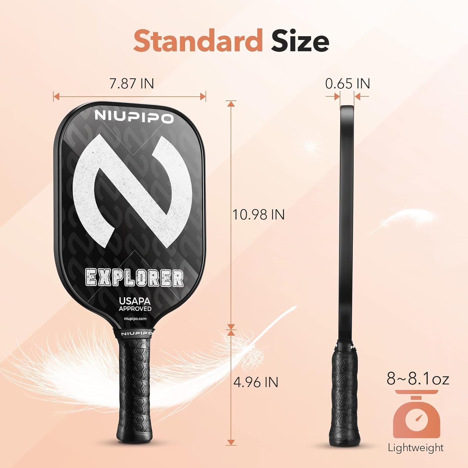 Explorer Pickleball Paddle - Fiberglass, USA Approved Professional Pickleball Paddles, Polypropylene Honeycomb Core, Ultra Cushion, 4.96″ Grip Size, Mid-Weight with Cover, for Advanced Players