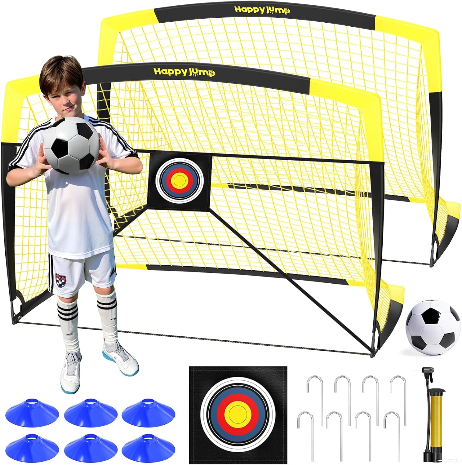 Portable Soccer Goal 7X5 & 5X3.6 FT, Large-Frame Training Net | Great for Kids Ages 6-14 Skill Development, Ideal for Backyard Park School Beach Indoor Outdoor, Easy Fold Durable Dacron Net