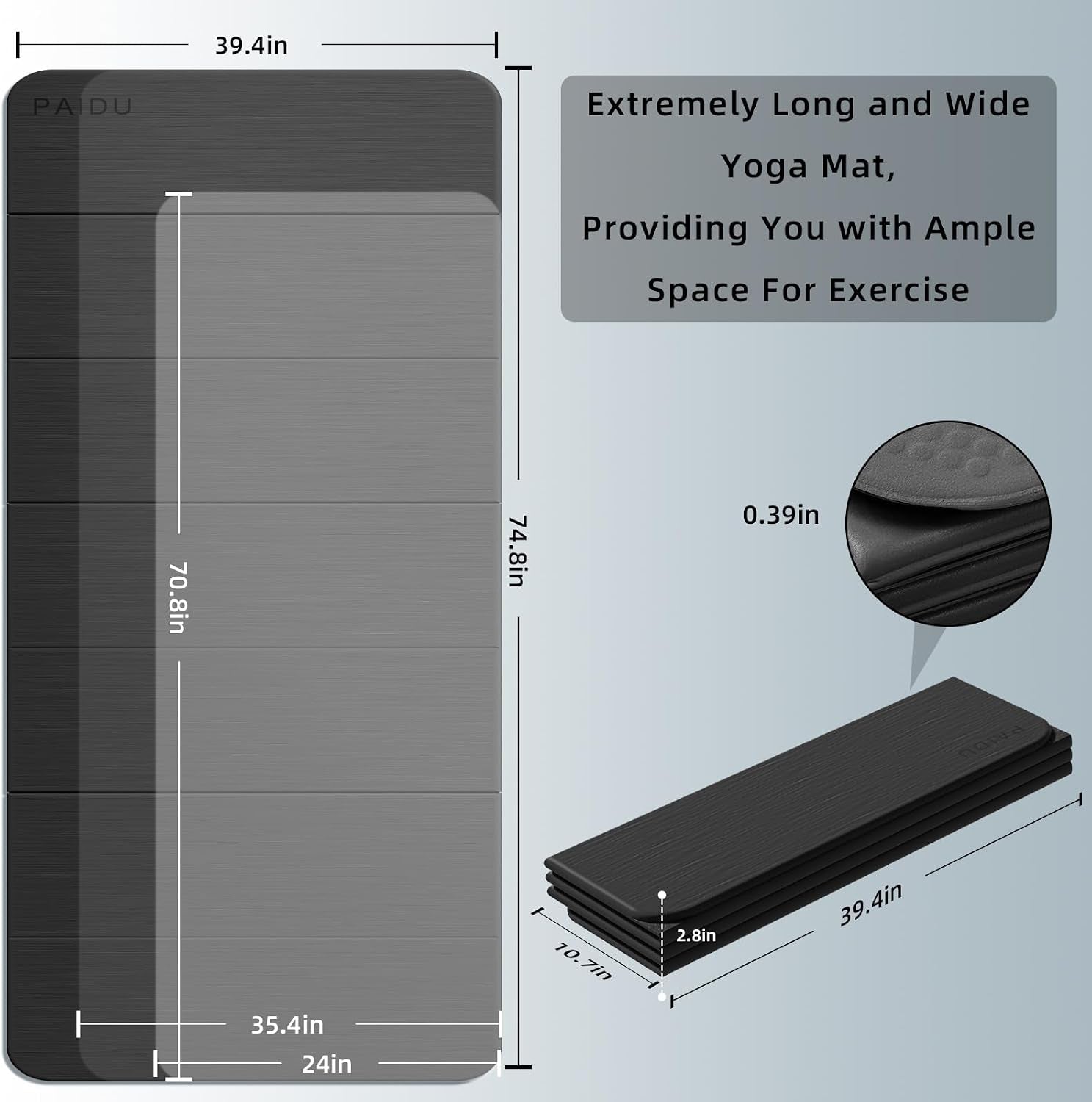 Foldable Yoga Mat (10MM) 75‘’X40‘“ Quick Fold，Easy Storage | TPE Non-Slip Design, Ea Extra Long/Wide for Indoor Yoga, Pilates and Outdoor Travel Workouts