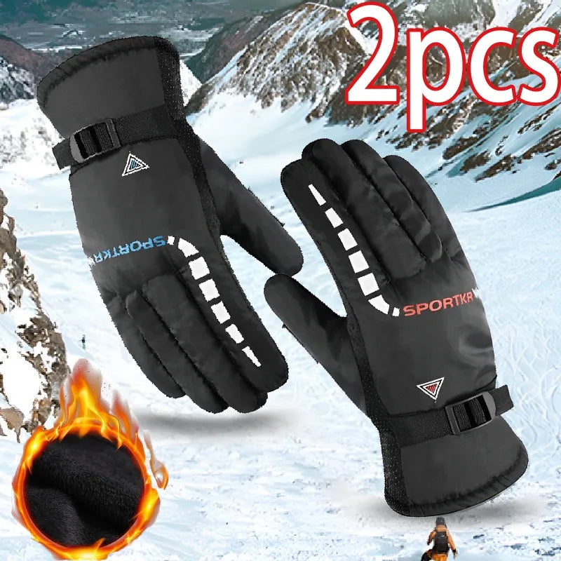2PCS Men Waterproof Winter Cycling Gloves Windproof Outdoor Sport Cycling Gloves Riding Bicycle Riding Motorcycle Warm Gloves